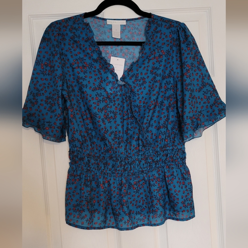 Design History Blue Ruffled Sleeve Blouse